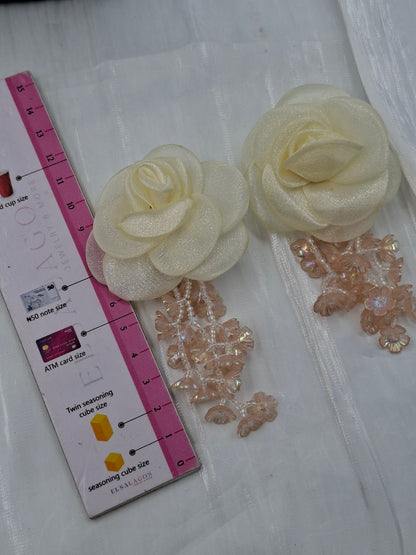 Off White Tassel Flower Earrings