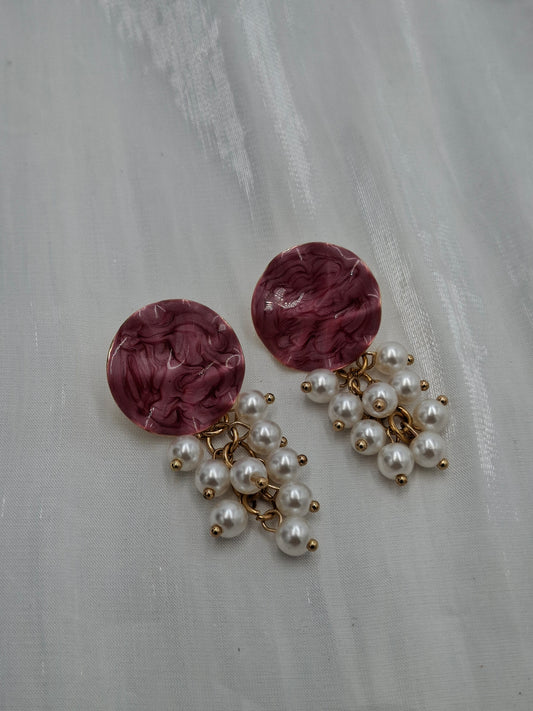 Wine and Pearl Earrings