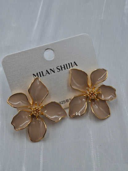 Brown Enamel Flower Earrings
