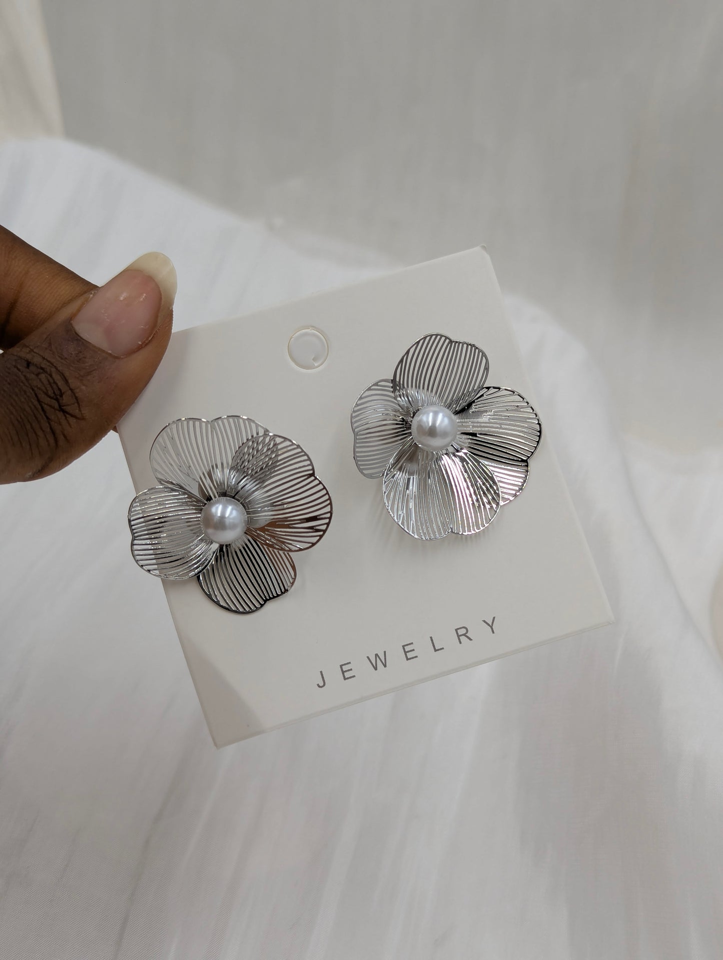Mesh Flower Clip On Earrings