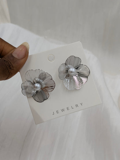Mesh Flower Clip On Earrings