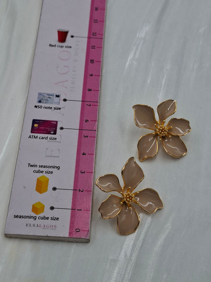 Brown Enamel Flower Earrings