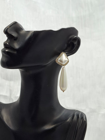 Elongated Pearl Drop Earrings