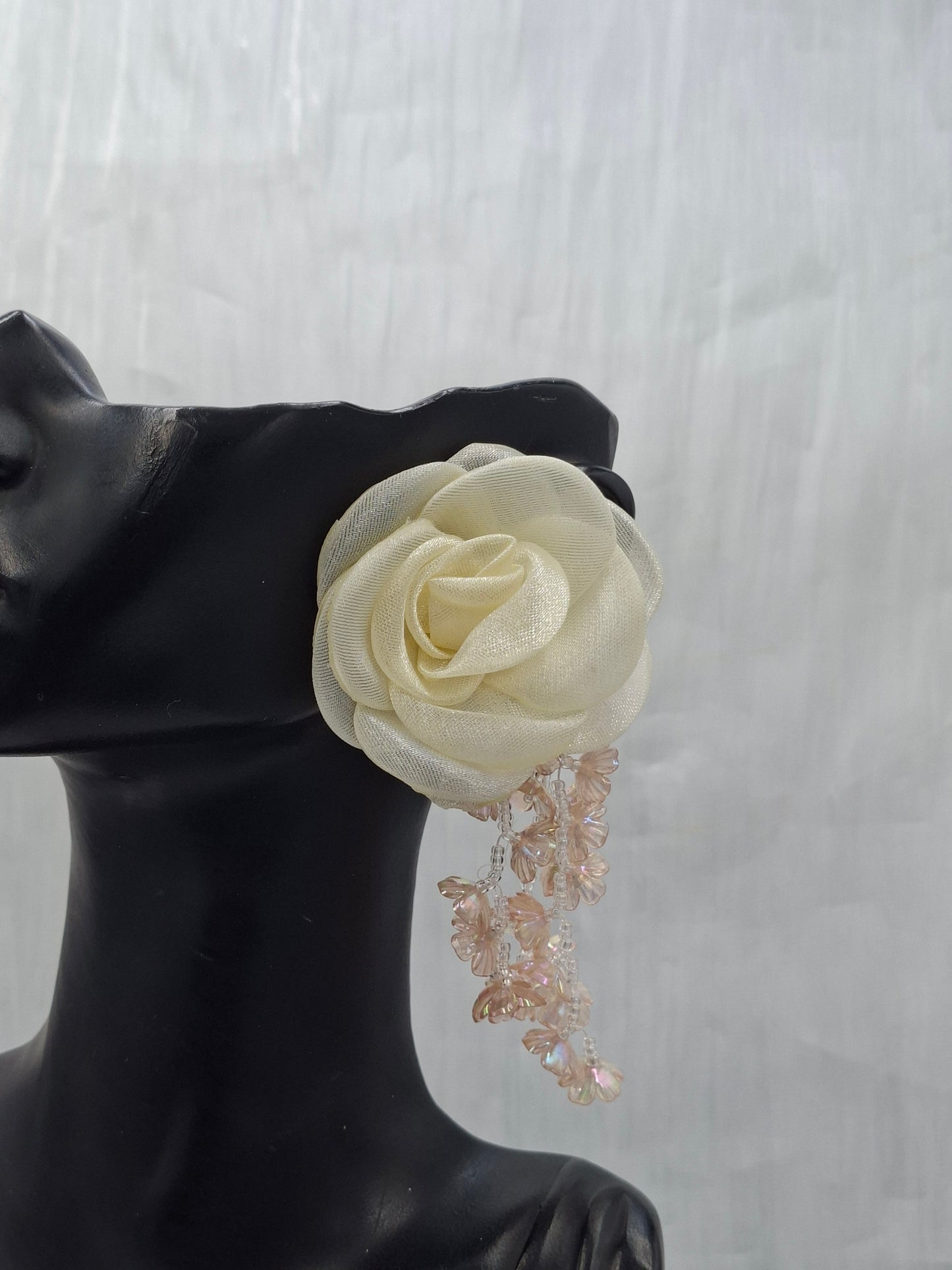 Off White Tassel Flower Earrings