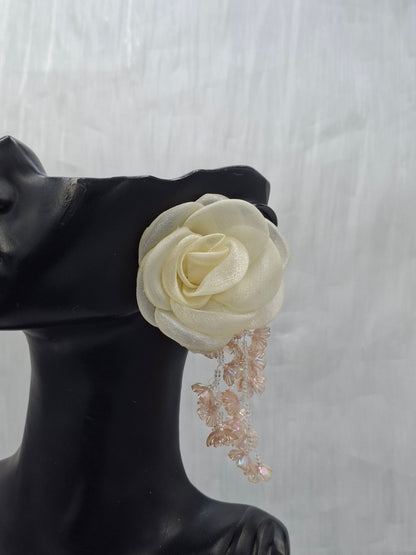 Off White Tassel Flower Earrings