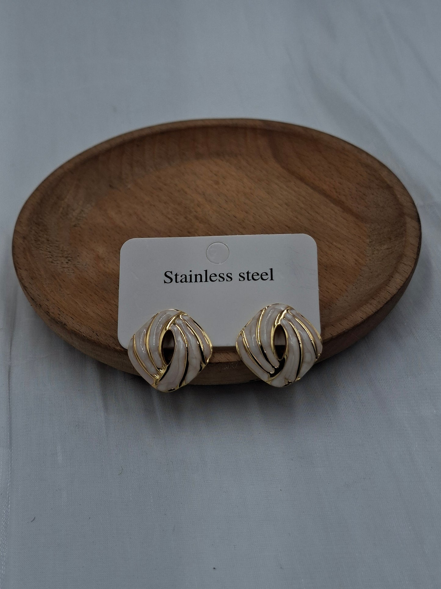 White and Gold Swirled Earrings