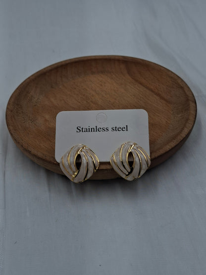White and Gold Swirled Earrings