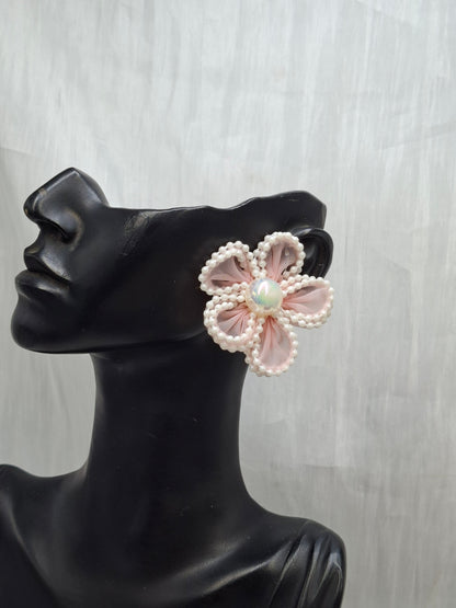 Pink/Pearl Flower Earrings