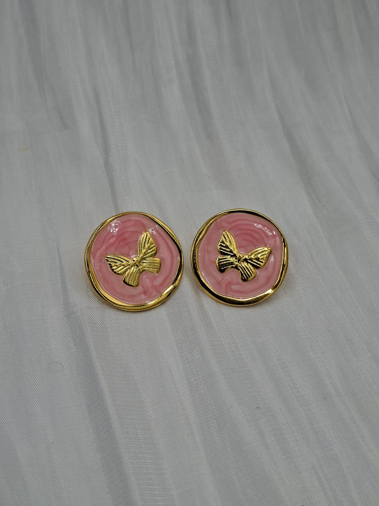 Pink Butterfly Stamp Earrings