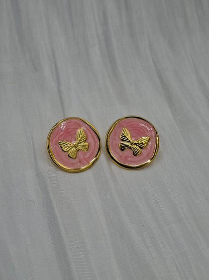 Pink Butterfly Stamp Earrings