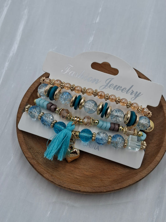 Sea Blue Bead Bracelet Set