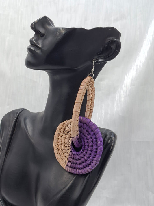 Purple Boho Raffia Earrings