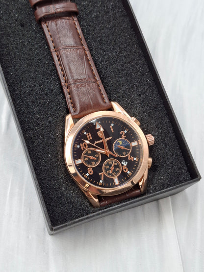 Brown and Rose Gold Leather Poedagar Wristwatch