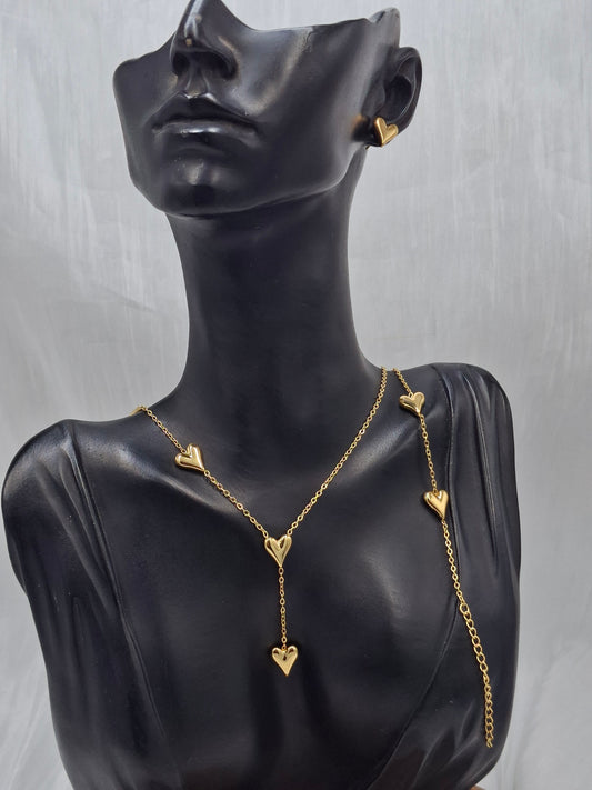Gold Heart Necklace Set