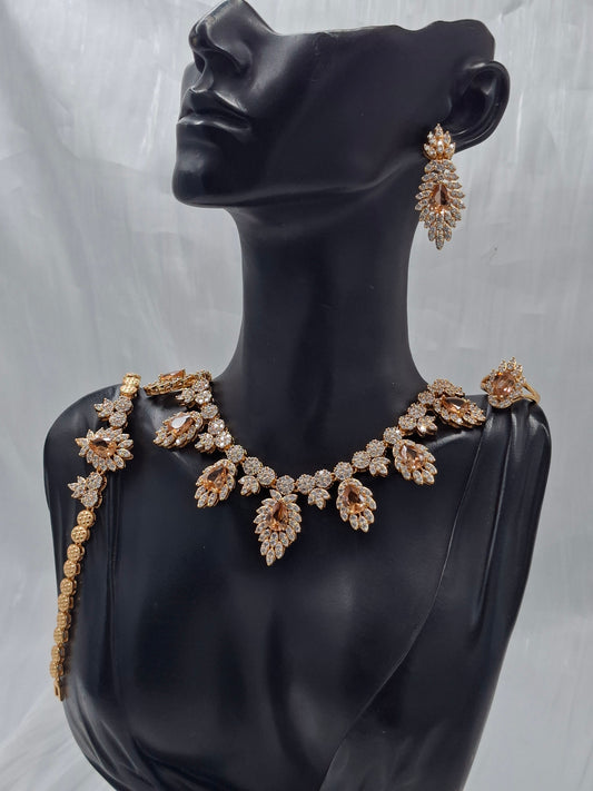 Gold Crystal CZ Necklace Set