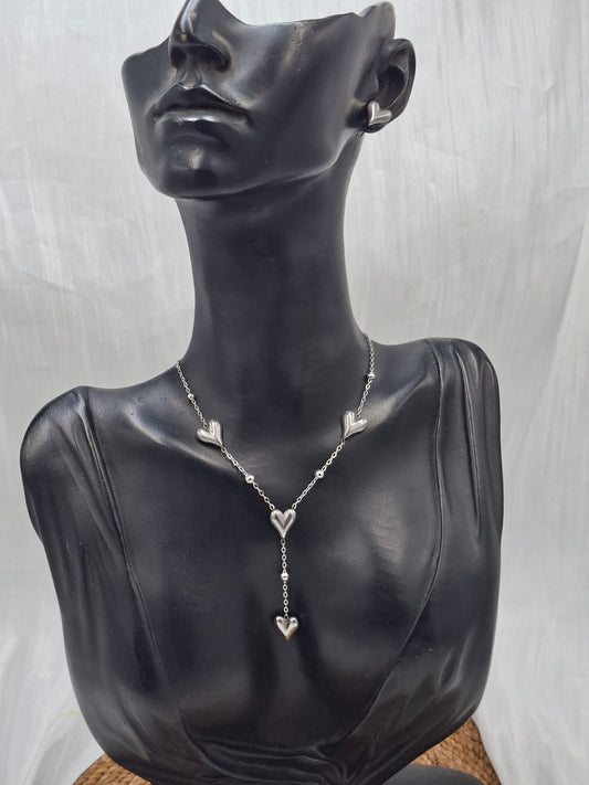 Silver Heart Necklace Set