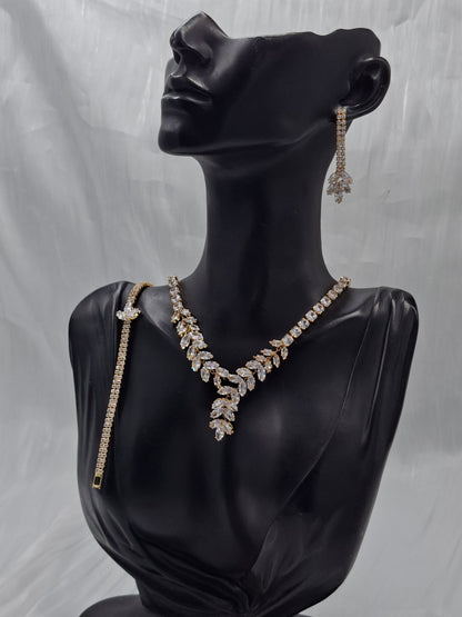 Gold Leaf CZ Necklace Set