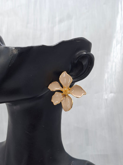 Brown Enamel Flower Earrings