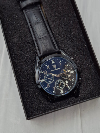 Black and Blue Leather Poedagar Wristwatch