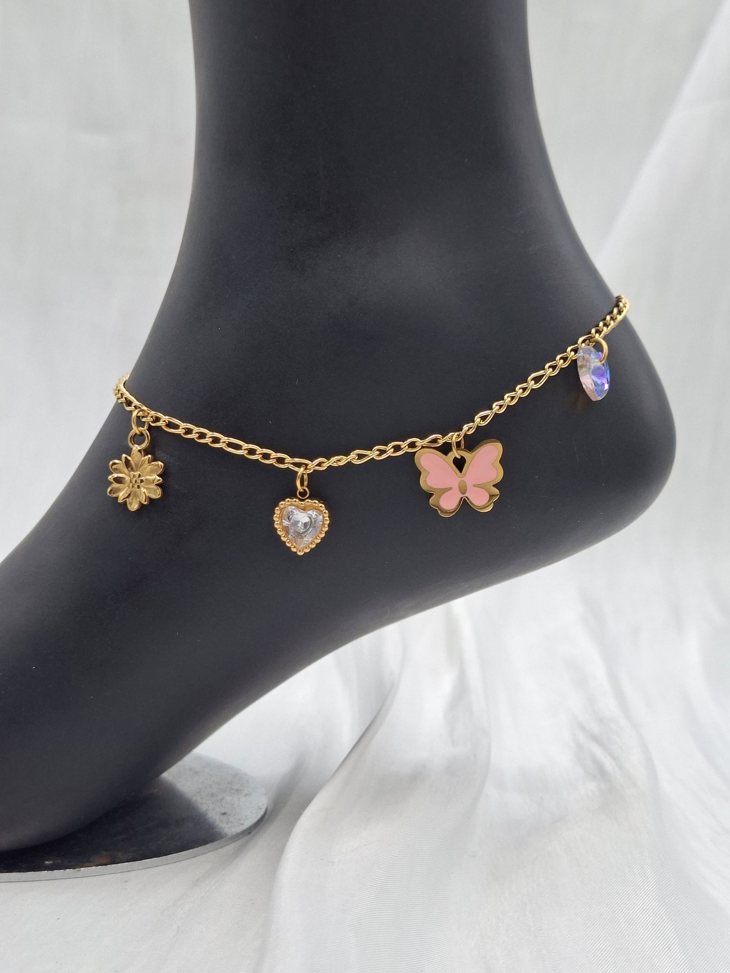 Pink Butterfly Charm Anklet
