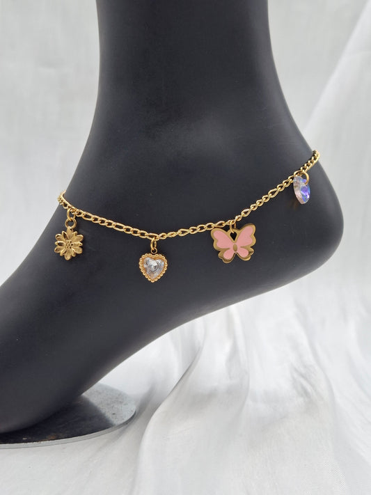 Pink Butterfly Charm Anklet