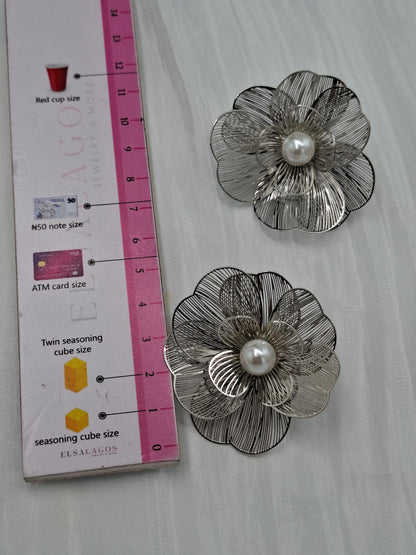 Silver Mesh Flower Earrings