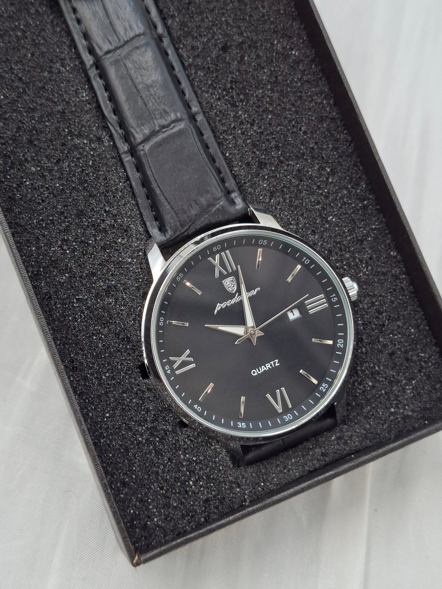 Black Leather Poedagar Wristwatch