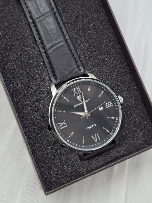 Black Leather Poedagar Wristwatch