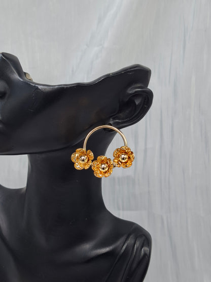 Gold Floral Hoop Earrings