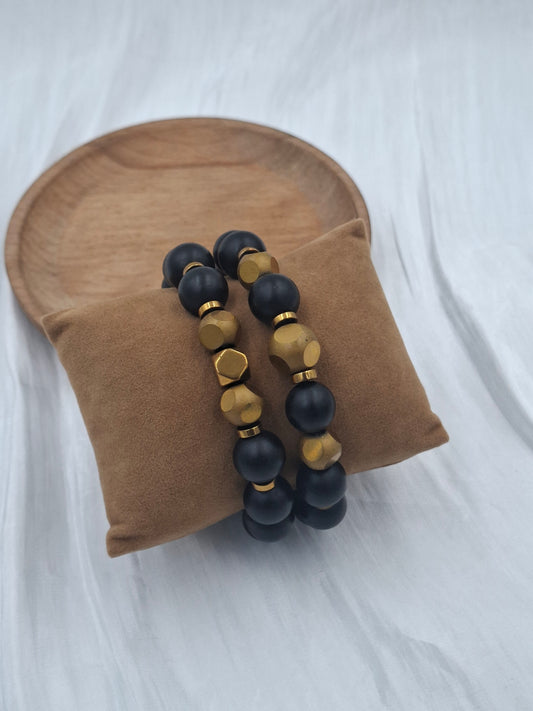 Midnight Gold Bead Bracelets