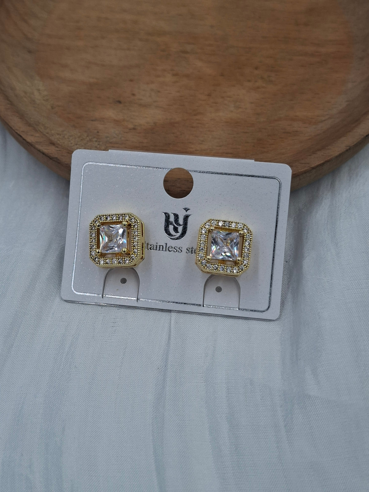 Gold Square Clip On Earrings