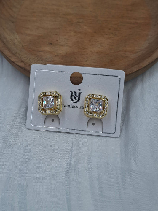 Gold Square Clip On Earrings