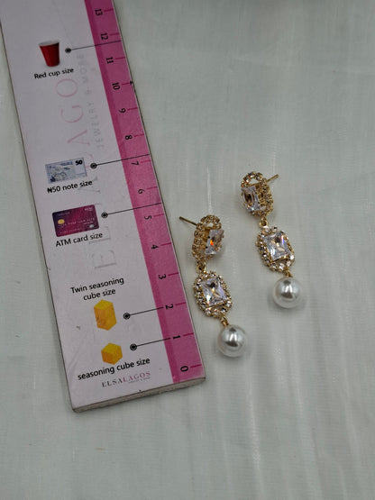 Gold Pearl CZ Earrings