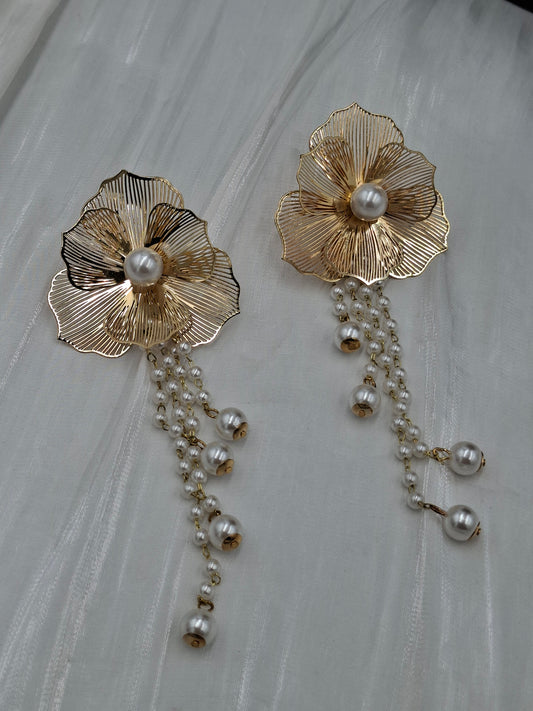 Gold Dangling Pearl Earrings