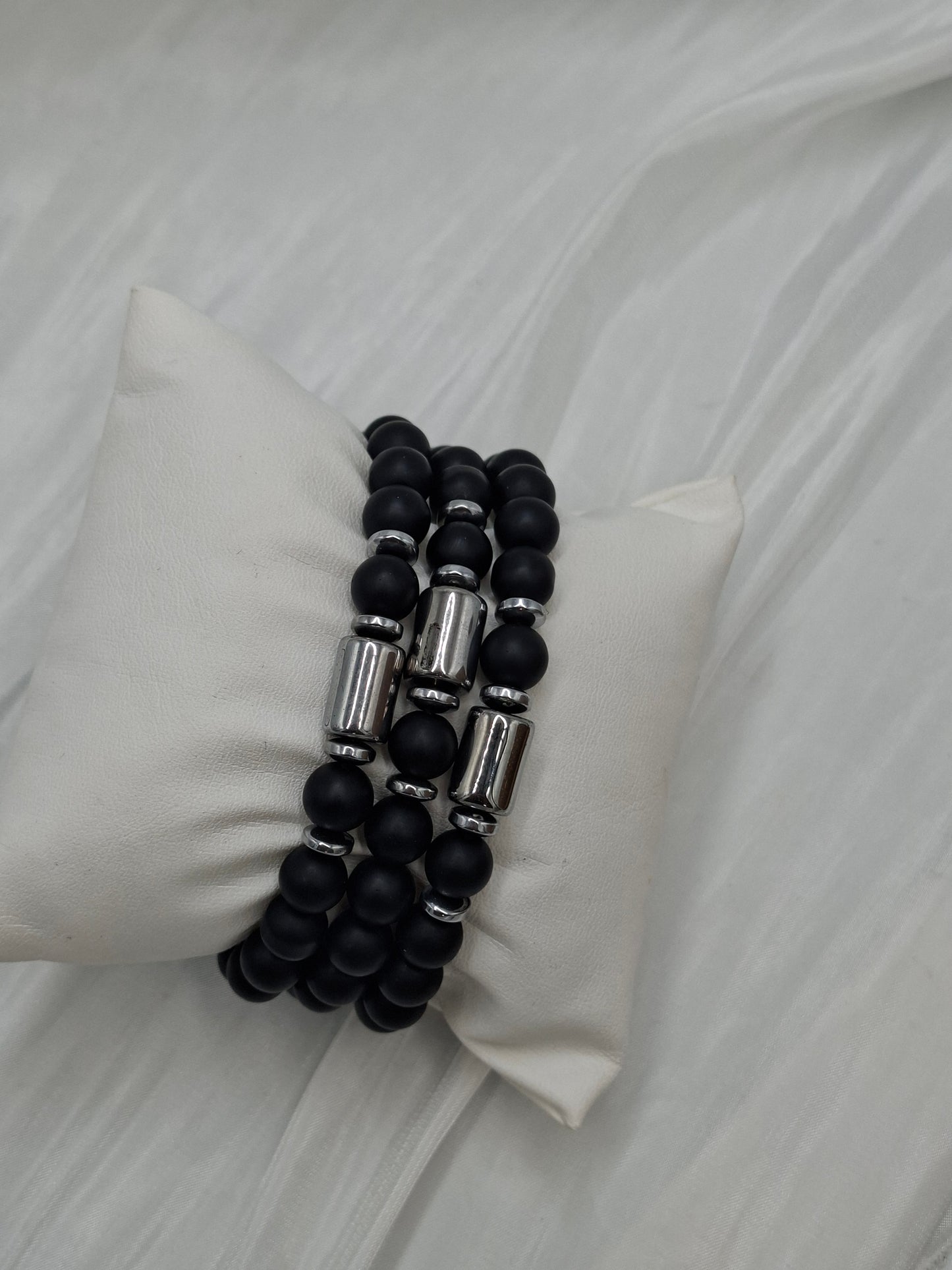 Silver and Black Bead Bracelets