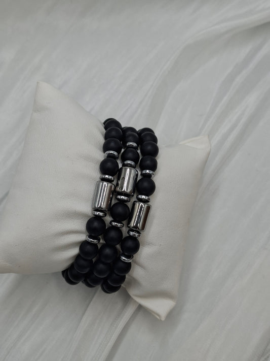 Silver and Black Bead Bracelets
