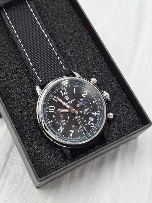 Black Stitched Poedagar Wristwatch