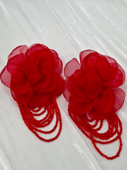 Red Bead Drape Earrings