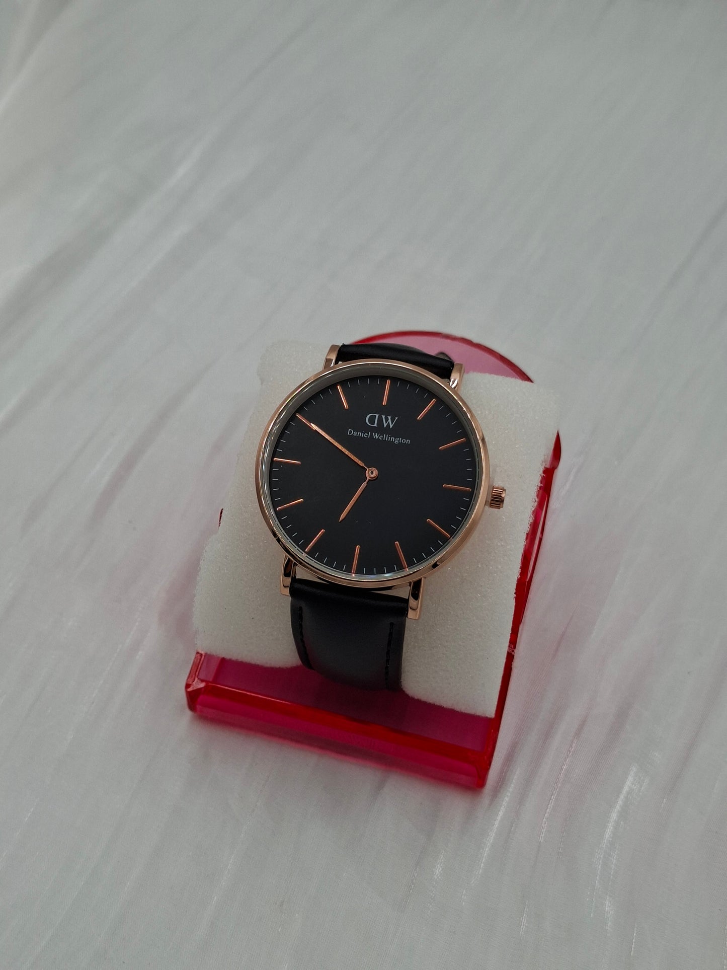 Black and Rose Gold Leather Wristwatch
