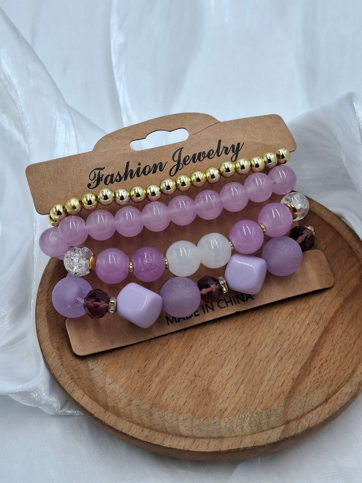 Lilac Bead Bracelet Stack