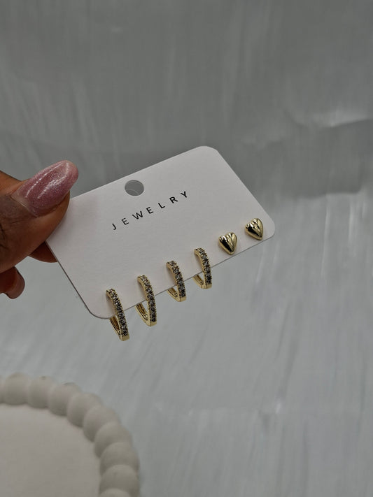 Gold Heart Earring Set