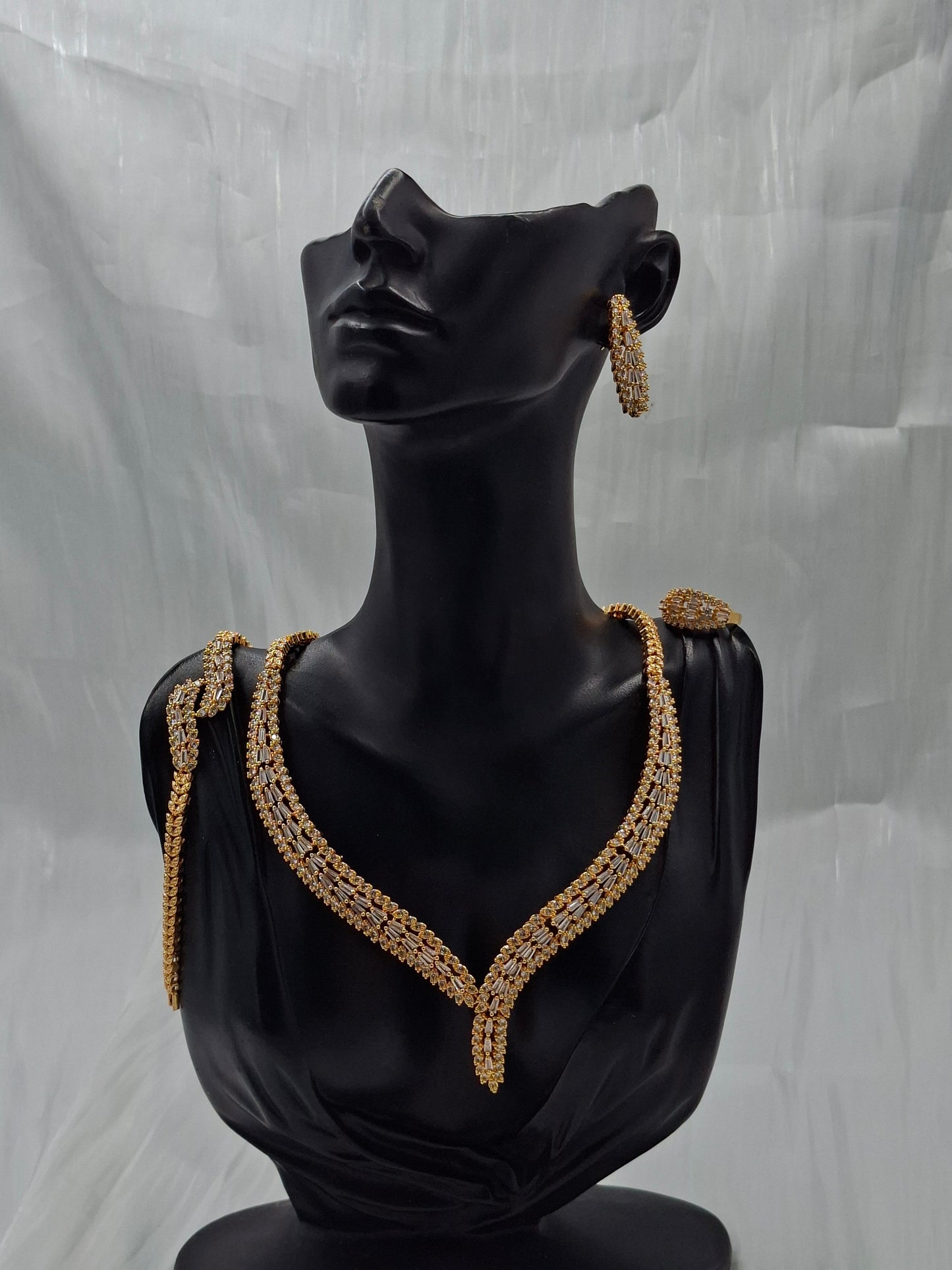 Gold Statement CZ Necklace Set