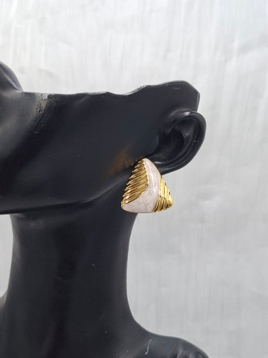 Gold and White Pyramid Earrings