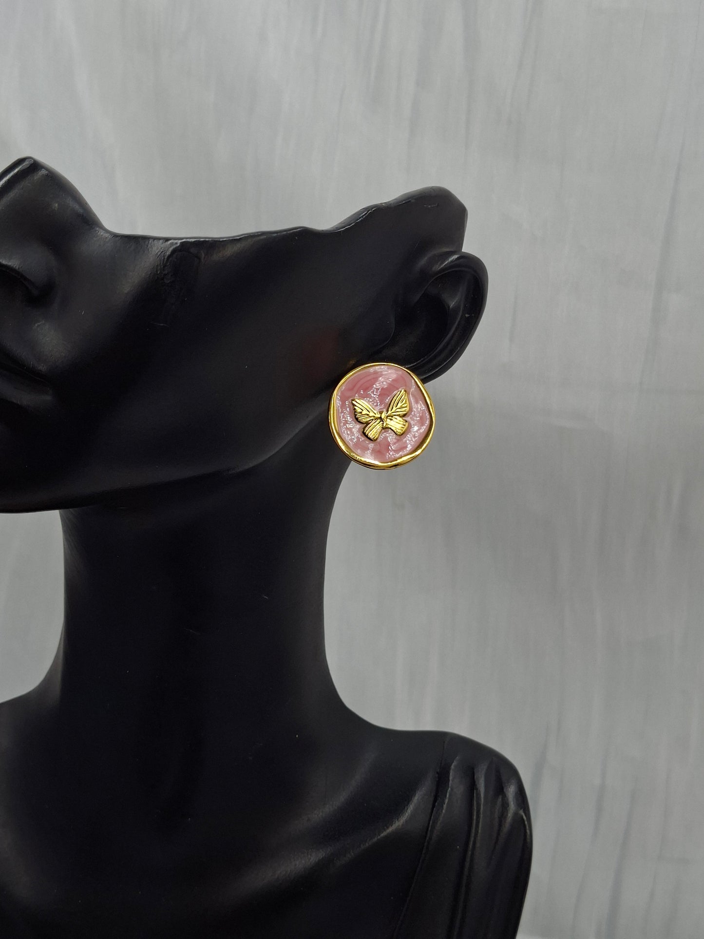 Pink Butterfly Stamp Earrings