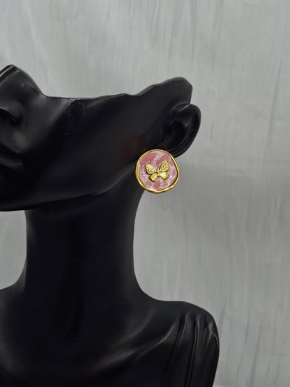 Pink Butterfly Stamp Earrings