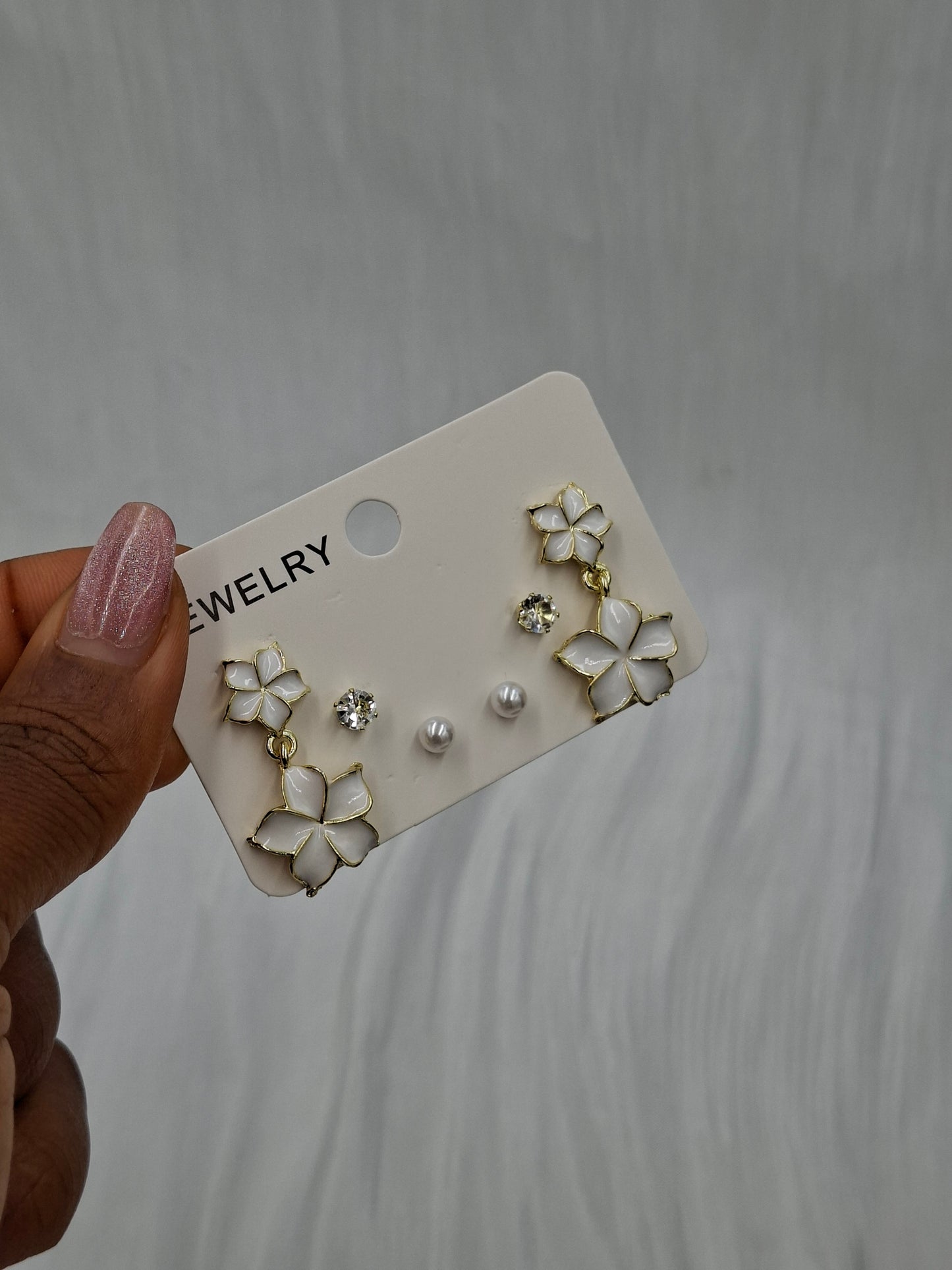 White Enamel Earrings Set