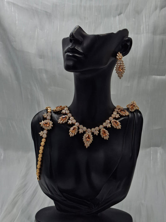 Gold Crystal CZ Necklace Set