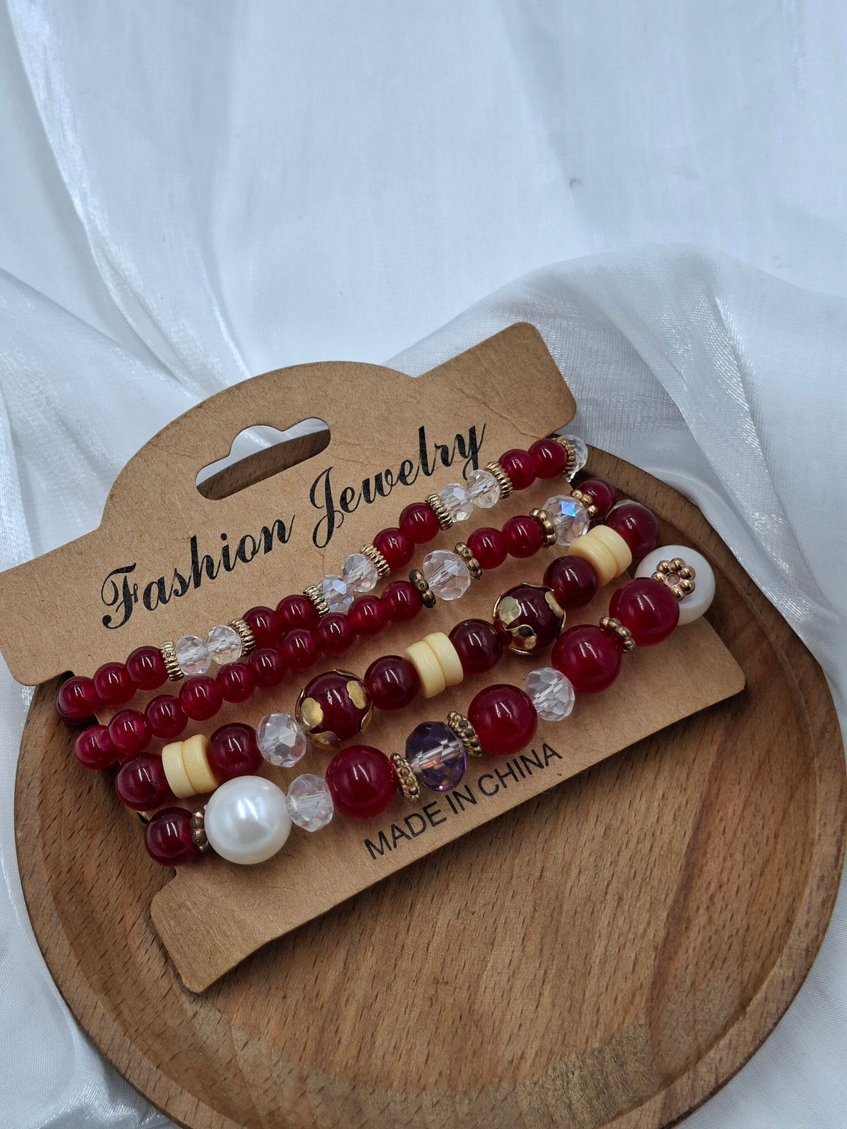 Burgundy Bead Bracelet Stack