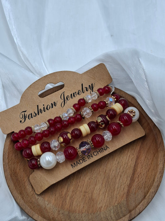 Burgundy Bead Bracelet Stack
