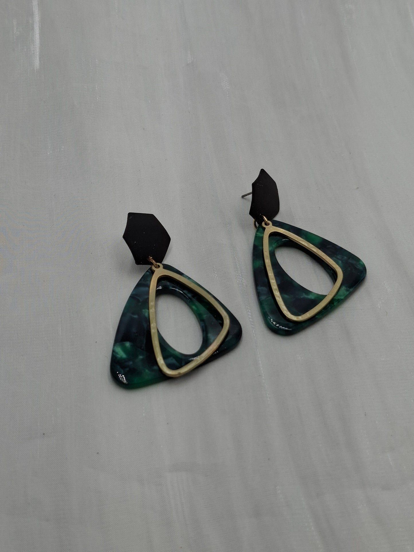 Forest Green Triangle Earrings
